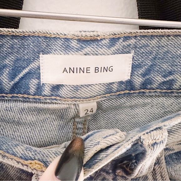 Anine Bing Stone Washed Blue Straight Leg Jeans Denim Cotton - Picture 3 of 9